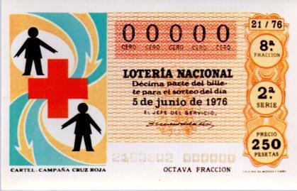 POSTAL PV02208: Loteria Nacional. Decimos Sorteo Cruz Roja Serie M num. 11/12