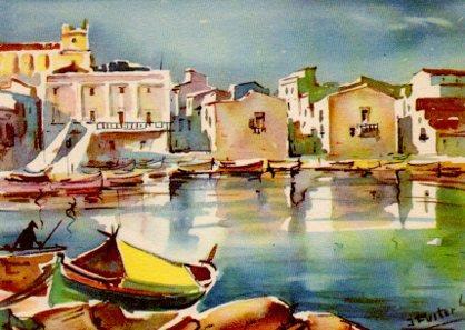POSTAL PV02473: Calle tipica en La Escala por J. Fuster