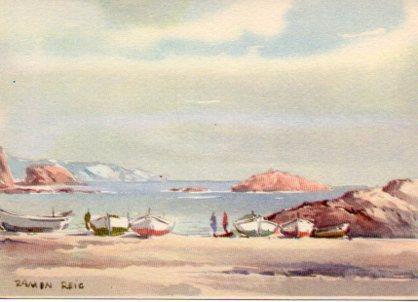 POSTAL PV02496: La playa y S'Illeta en Tossa de Mar por Ramon Reig
