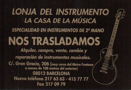 POSTAL PV01700: Publicidad Lonja del Instrumento en Barcelona 1997