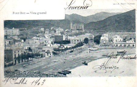 POSTAL PV03158: Visya playa y pueblo de Port Bou