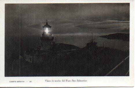POSTAL PV03403: Vista de noche del Faro de San Sebastian, Costa Brava