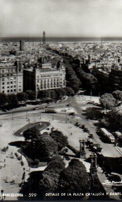 POSTAL PV02601: Detalle de la Plaza Cataluña y Ramblas en Barcelona