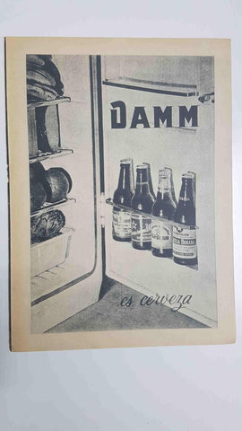 Página/LÁMINA publicidad de la cerveza DAMM, en la trasera publicidad irpen Rovilux policril proviniente de la Revista Rebote, num 118 (dic 1970)
