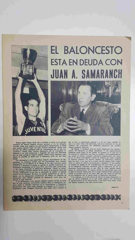 Página/LÁMINA con artículo de una cara sobre Juan A. Samaranch, en la parte atras publicidad del refresco KAS. Procede de la Revista Rebote, num 118 (dic 1970)