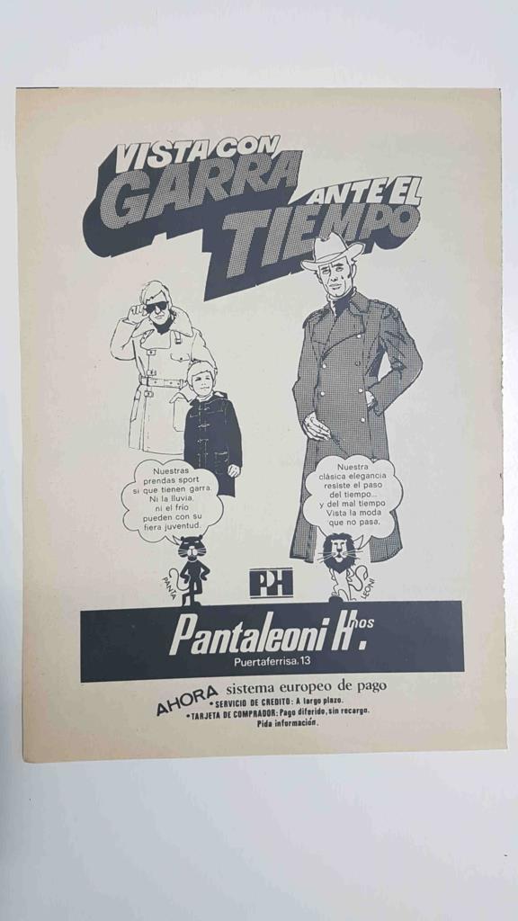 Página/Lámina de publicidad sobre Pantaleoni Hermanos. Procede de la Revista Rebote, num 118 (dic 1970)