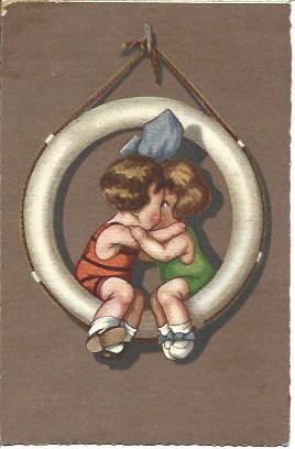 POSTAL A3315: Dibujo de niños en columpio