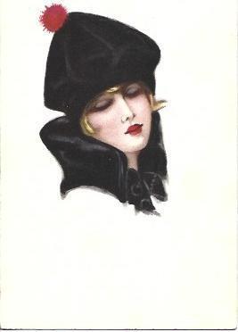 POSTAL A3306: Dibujo de mujer con sombrero