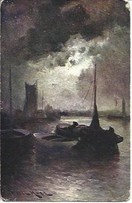 POSTAL A3327: Dibujo de velero en el mar