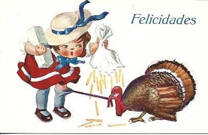 POSTAL A2837: Felicidades con dibujo de niña y gallo
