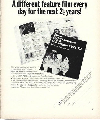 LAMINA 34717: Publicidad de Entertainment Films Catalogue 1971-72