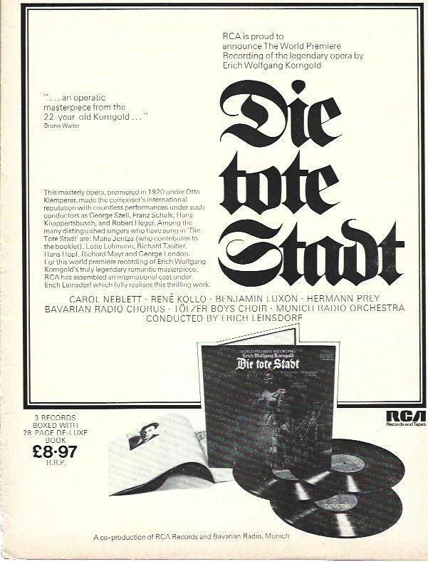 LAMINA 34669: Publicidad de RCA. Die tote Stadt