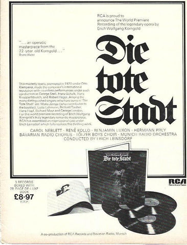 LAMINA 34669: Publicidad de RCA. Die tote Stadt