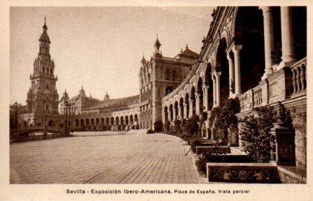 POSTAL PV03700: Sevilla. Exposicion Ibero Americana, Plaza de España vista parcial