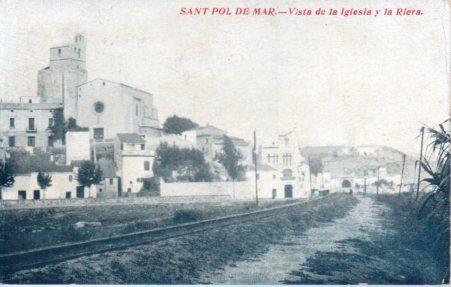 POSTAL PV03797: San Pol de Mar vista de la iglesia y la Riera