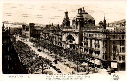 POSTAL PV03741: Barcelona, carrer de Cors, Coliseum i l'Universitat