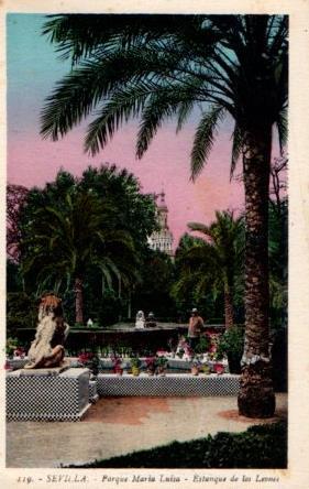 POSTAL PV03460: Parque Maria Luisa, estanque de los Leones en Sevilla