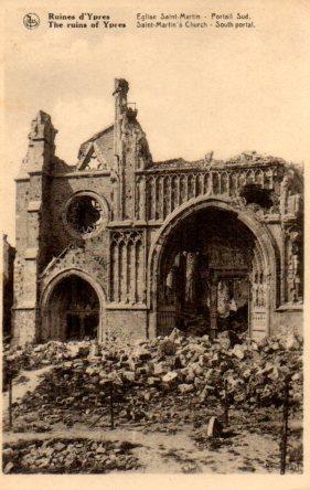 POSTAL PV03444: Eglise Saint-Martin portail Sud, Ruines d'Ypres