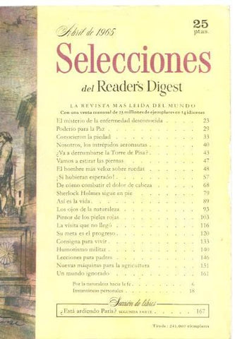 Selecciones del Reader s Digest. abril 1965: El misterio de la enfermedad descono-