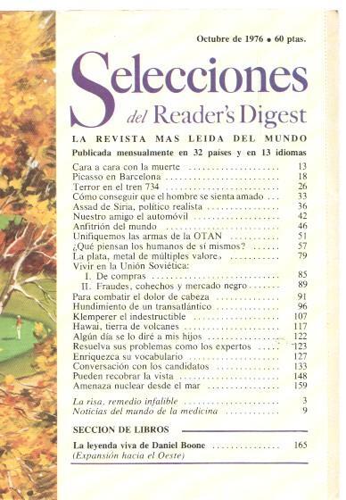 Selecciones del Reader s Digest. octubre 1976: Cara a cara con la muerte- Picasso