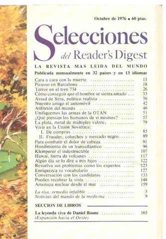 Selecciones del Reader s Digest. octubre 1976: Cara a cara con la muerte- Picasso