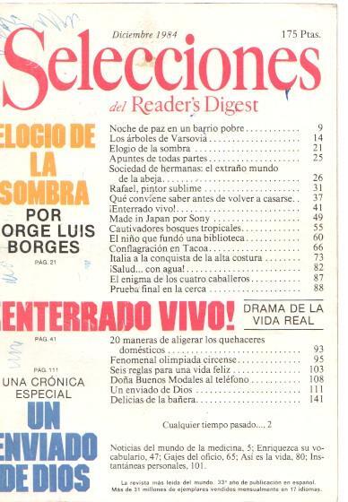 Selecciones del Reader s Digest. diciembre 1984: Elogio de la sombra, por Jorge
