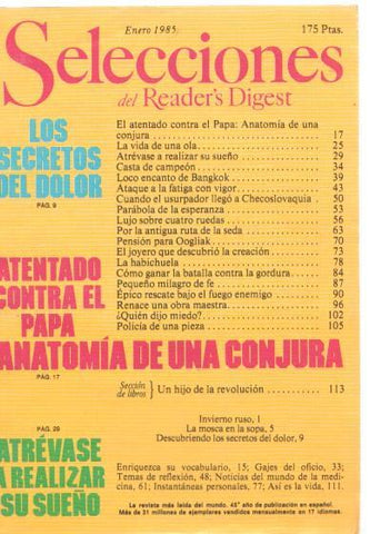 Selecciones del Reader s Digest. enero 1985: Los secretos del dolor- Atentado 