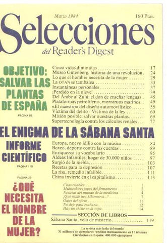 Selecciones del Reader s Digest. marzo 1984: Objetivo: salvar las plantas de Es-