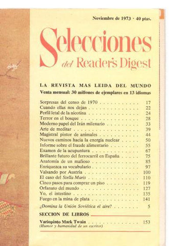 Selecciones del Reader s Digest noviembre 1973: Sorpresas del censo de 1970-