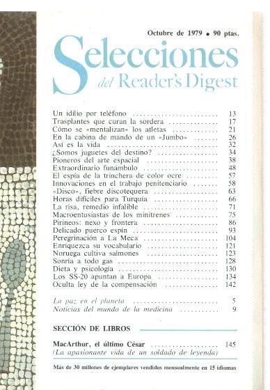 Selecciones del Reader s Digest octubre 1979: Trasplantes que curan la sordera-