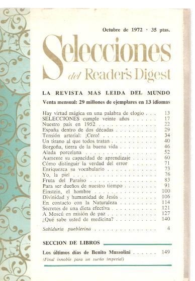 Selecciones del Reader s Digest octubre 1972: Selecciones cumple veinte años-