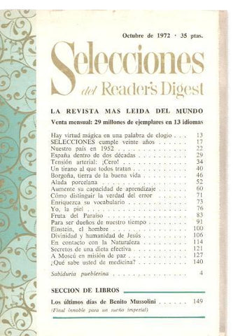 Selecciones del Reader s Digest octubre 1972: Selecciones cumple veinte años-
