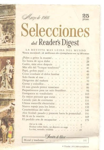 Selecciones del Reader s Digest marzo 1966: Piden a gritos la muerte !- Castro, 