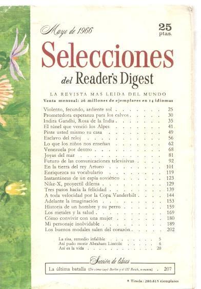 Selecciones del Reader s Digest mayo 1966: Violento, decundo, ardiente sol- Pro-