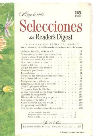 Selecciones del Reader s Digest mayo 1966: Violento, decundo, ardiente sol- Pro-