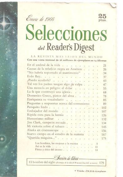 Selecciones del Reader s Digest enero 1966: En el umbral de la vida- Causas de la