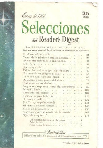 Selecciones del Reader s Digest enero 1966: En el umbral de la vida- Causas de la