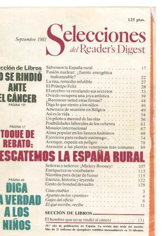 Selecciones del Reader s Digest septiembre 1981: No se rindio ante el Cancer- 