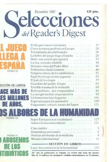 Selecciones del Reader s Digest diciembre 1981: El juego llega a España- Hace