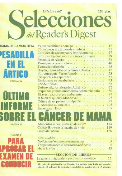 Selecciones del Reader s Digest octubre 1982: Pesadilla en el Artico- Ultimo infor-