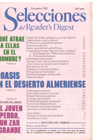 Selecciones del Reader s Digest noviembre 1982: Que atrae a ellas en el hombre ?-