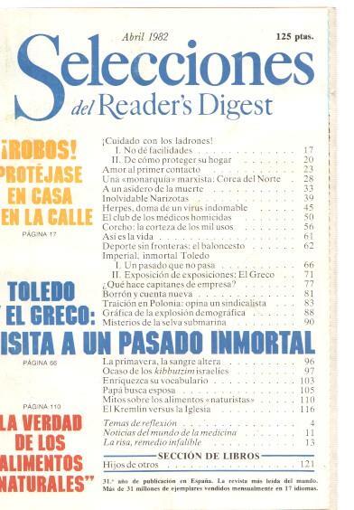 Selecciones del Reader s Digest abril 1982: Robos, protejase en casa y en la calle-