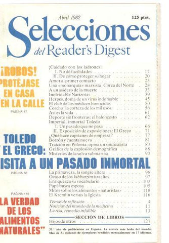 Selecciones del Reader s Digest abril 1982: Robos, protejase en casa y en la calle-