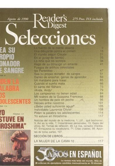 Selecciones del Reader s Digest agosto 1990: Sea su propio donador de sange-