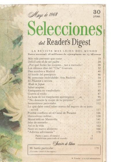 Selecciones del Reader s Digest mayo 1968: Los ultimos dias del Che Guevara-