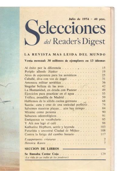 Selecciones del Reader s Digest julio 1974: Periplo allende Jupiter- Aries de espe-