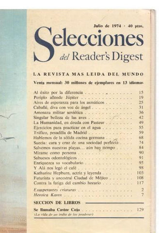 Selecciones del Reader s Digest julio 1974: Periplo allende Jupiter- Aries de espe-