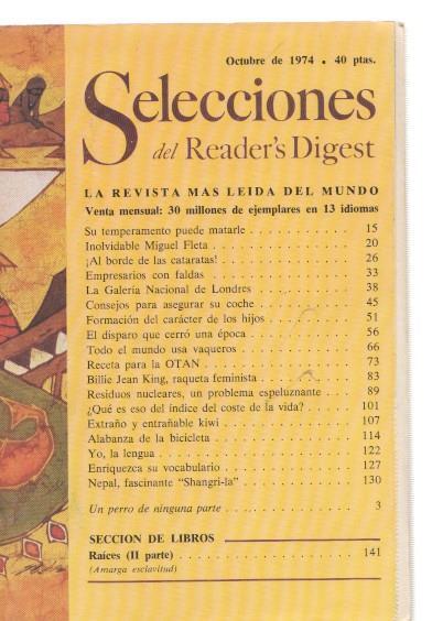 Selecciones del Reader s Digest octubre 1974: Inolvidable Miguel Fleta- Al borde