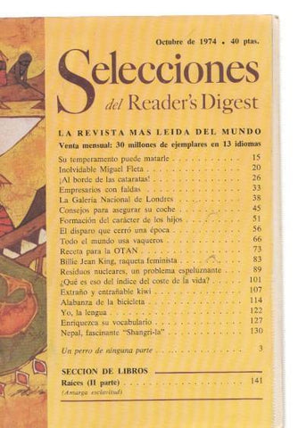Selecciones del Reader s Digest octubre 1974: Inolvidable Miguel Fleta- Al borde