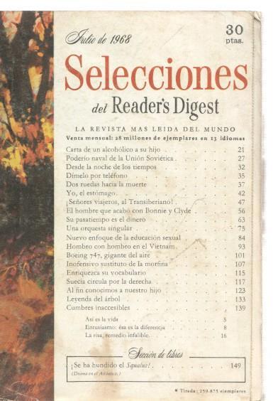 Selecciones del Reader s Digest julio 1968: Carta de un alcoholico a su hijo- Pode-